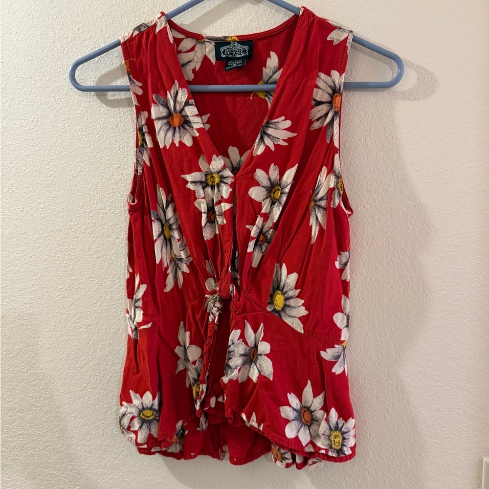 Angie Red Floral Sleeveless Blouse